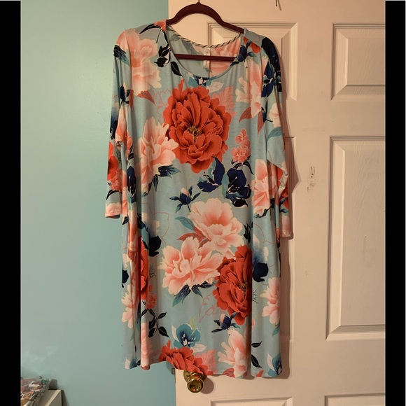 Peachy, Coral floral tunic/dress, 3X - Picture 1 of 6